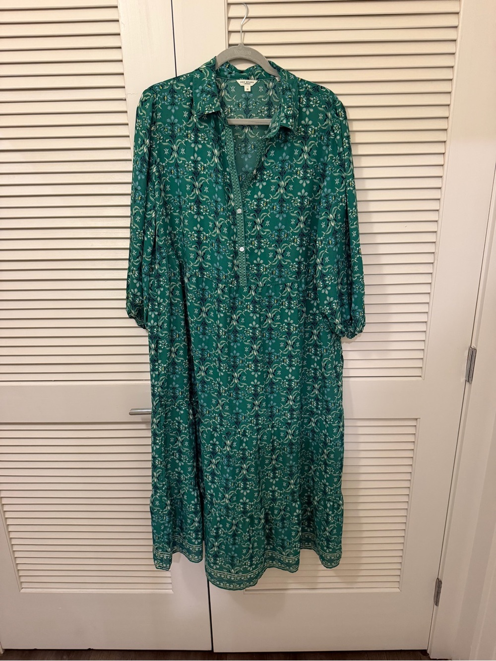 Green Floral Button-Front Women’s Midi Dress